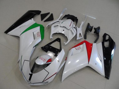 Ducati 848 1098 1198 2007-2014 - Blanc Nacré avec Italy Flag