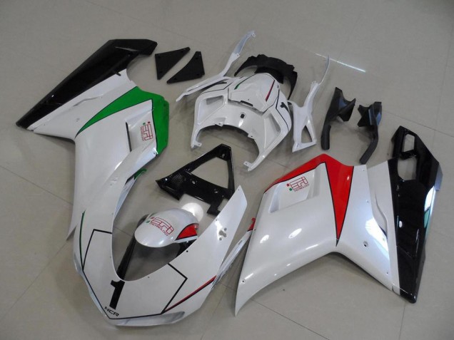 Ducati 848 1098 1198 2007-2014 - Blanc Nacré avec Italy Flag Ducati 848 1098 1198 2007-2014 - Blanc Nacré avec Italy Flag